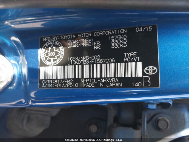 JTDKDTB37F1587208 Toyota 1nz-fxe+1lm