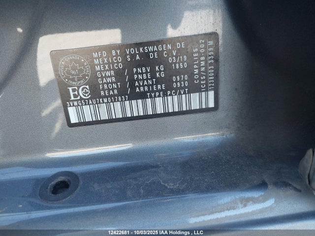 3VWG57AU7KM017837 Volkswagen Golf