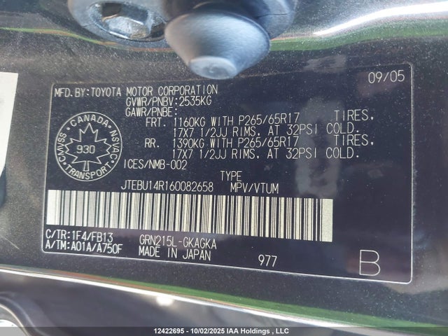 Продажа на аукционе авто 2006 Toyota 4runner Sr5 V6, vin: JTEBU14R160082658, номер лота: 12422695