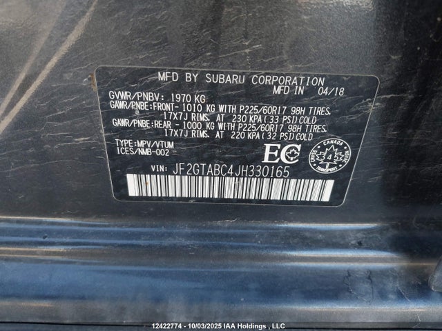 Subaru naturally aspirated 2018 JF2GTABC4JH330165 Image 9