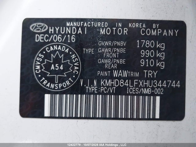 KMHD84LFXHU344744 Hyundai 2017