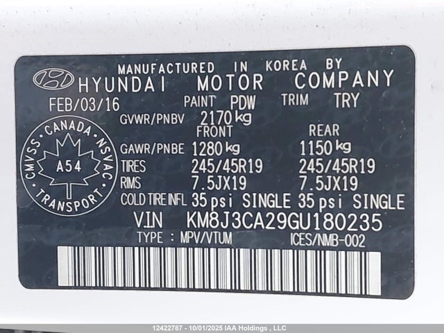 Hyundai 2016 2016 KM8J3CA29GU180235 Image 9