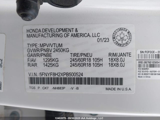 5FNYF8H2XPB500524 Honda j35y6