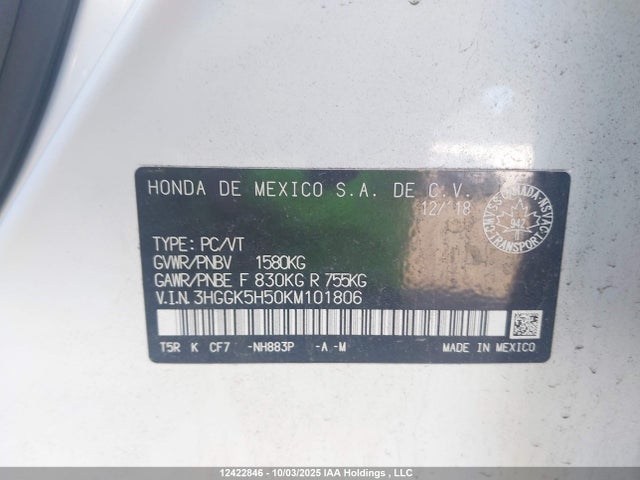 3HGGK5H50KM101806 Honda l15b1
