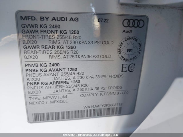 WA14AAFY2P2003718 Audi 45 tfsi