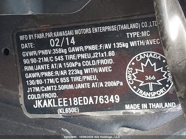 Kawasaki Klr650 2014 JKAKLEE18EDA76349 Image 10