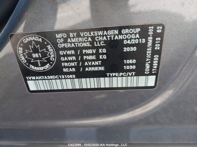 Aukcja sprzedaży 2013 Volkswagen Passat S, vin: 1VWAH7A38DC131063, numer aukcji: 12422899
