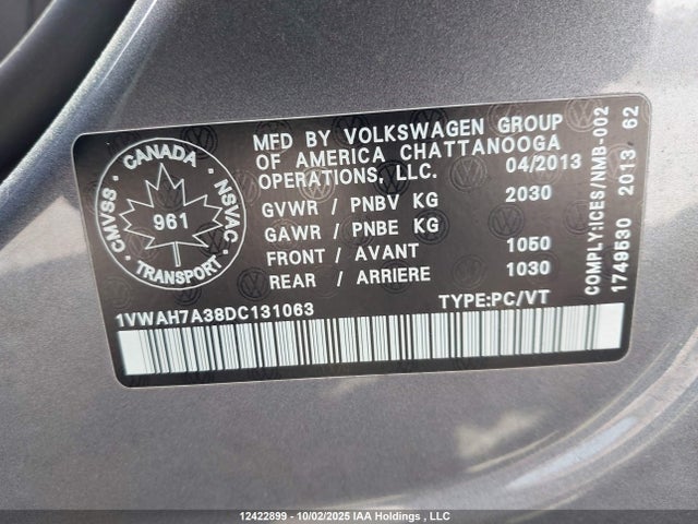 Aukcja sprzedaży 2013 Volkswagen Passat S, vin: 1VWAH7A38DC131063, numer aukcji: 12422899