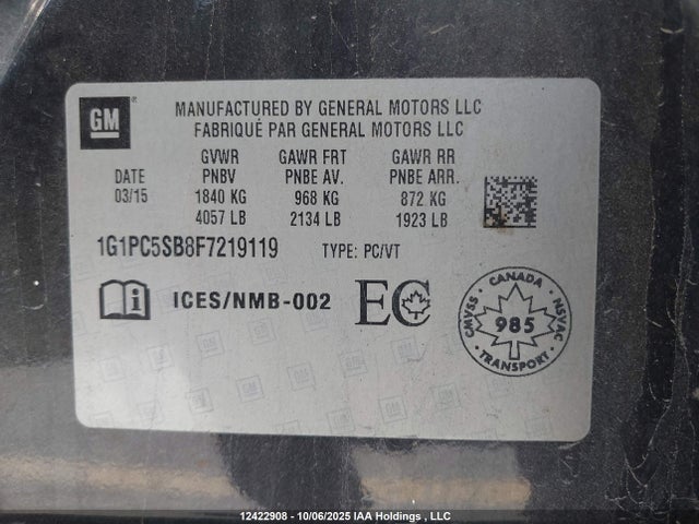 Chevrolet LUV 2015 1G1PC5SB8F7219119 Image 18