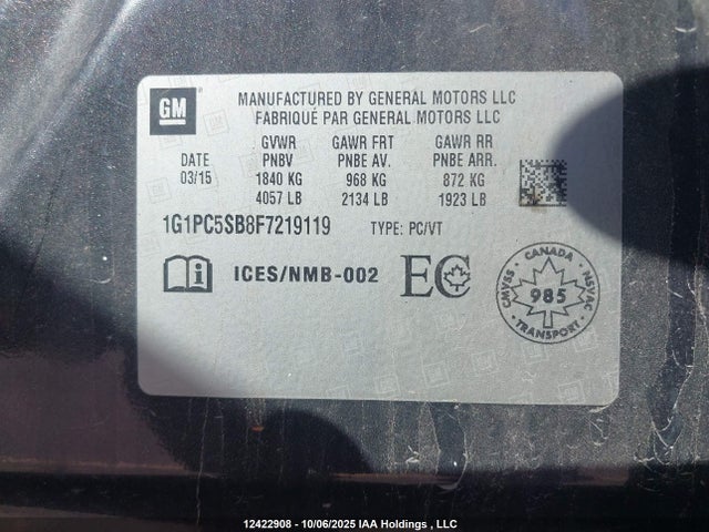 Chevrolet LUV 2015 1G1PC5SB8F7219119 Image 9