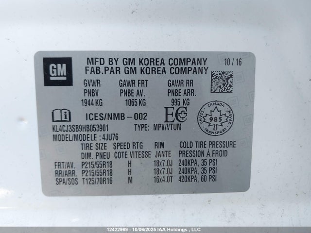 Buick luv mfi, vvt: variable valve timing, alum, e85 max 2017 KL4CJ3SB9HB053901 Image 9