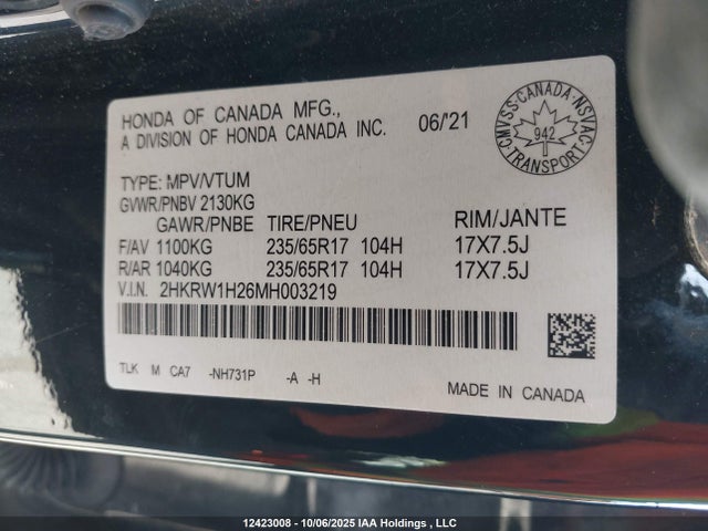 2HKRW1H26MH003219 Honda l15be