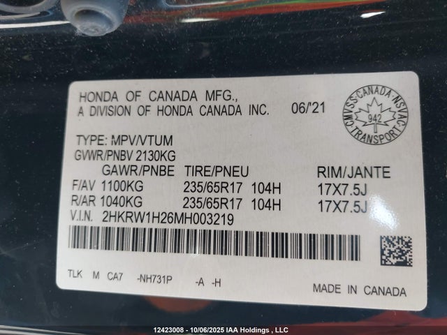 2HKRW1H26MH003219 Honda l15be