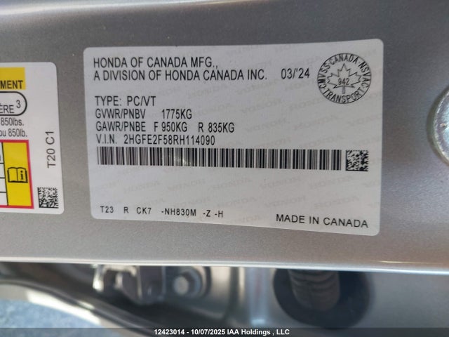 Honda Civic Sport 2024 2HGFE2F58RH114090 Image 19