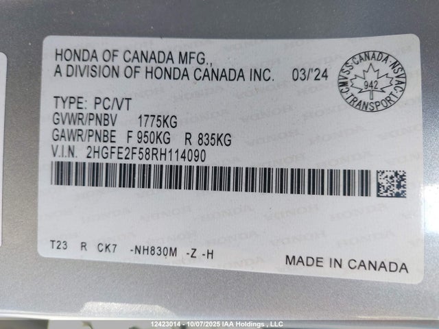 Honda Civic Sport 2024 2HGFE2F58RH114090 Image 9