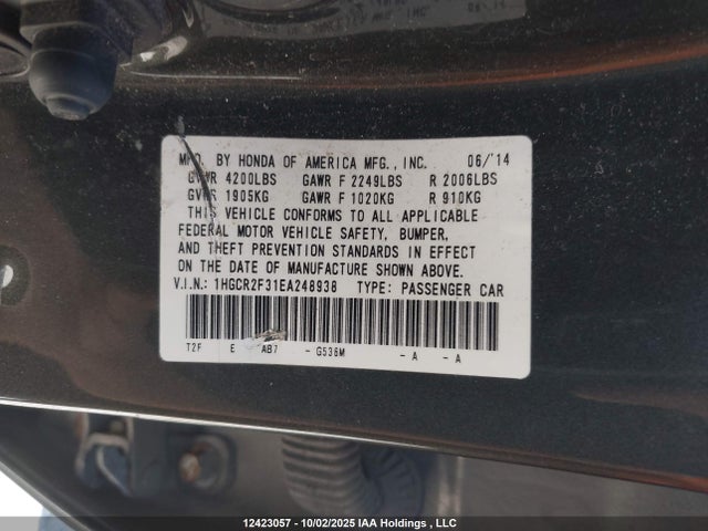 Honda k24w1 2014 1HGCR2F31EA248938 Image 9