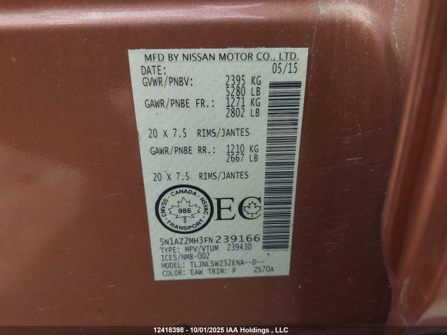 5N1AZ2MH3FN239166 Nissan 2015