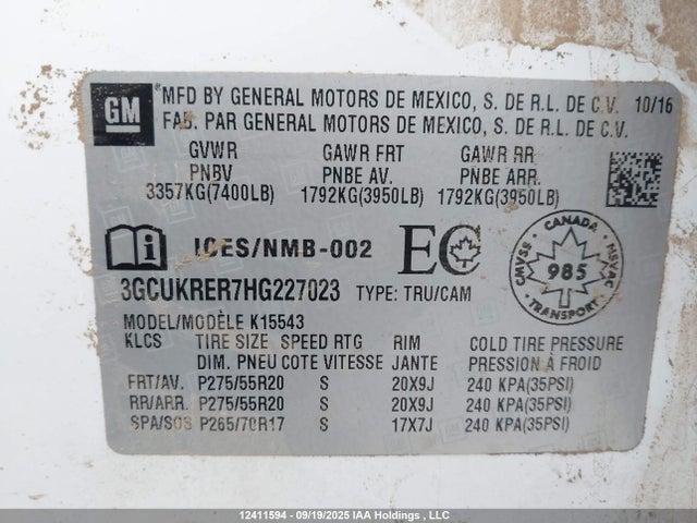 3GCUKRER7HG227023 Chevrolet l8b - bas 3, alum, gen 5