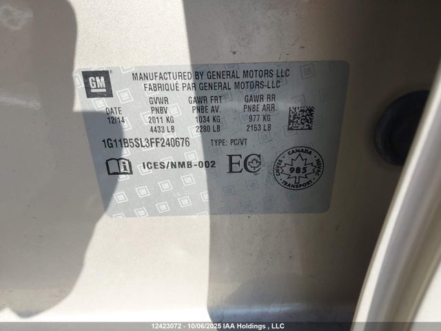 Chevrolet lkw 2015 1G11B5SL3FF240676 Image 9