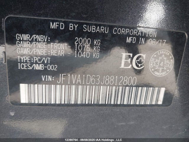 JF1VA1D63J8812800 Subaru dib