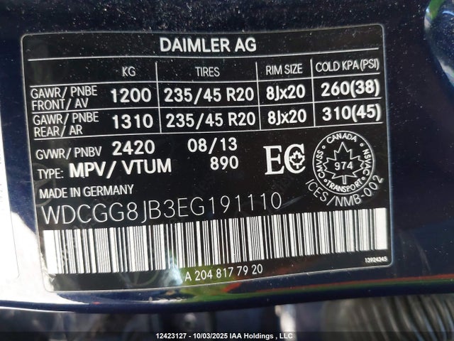 WDCGG8JB3EG191110 Mercedes-Benz Glk-Class