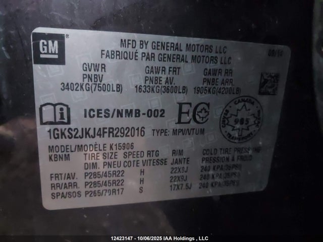 1GKS2JKJ4FR292016 GMC l86 - vvt, afm, e85 max, aluminum