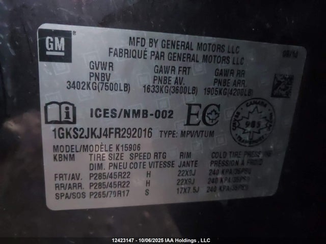 1GKS2JKJ4FR292016 GMC l86 - vvt, afm, e85 max, aluminum
