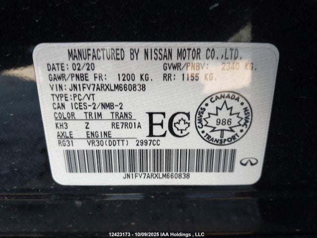 Продаж на аукціоні авто 2020 Infiniti Q50, vin: JN1FV7ARXLM660838, номер лоту: 12423173