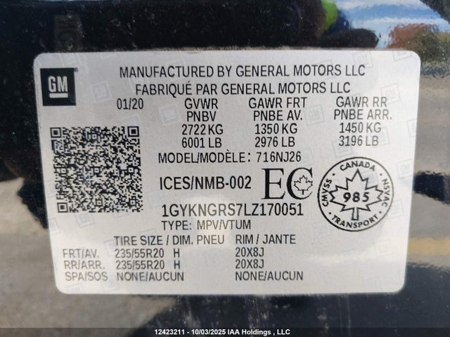 1GYKNGRS7LZ170051 Cadillac lgx