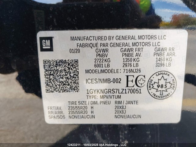 1GYKNGRS7LZ170051 Cadillac lgx