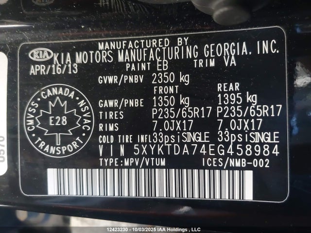 5XYKTDA74EG458984 KIA gasoline 3.3 v6 gdi lambda ii