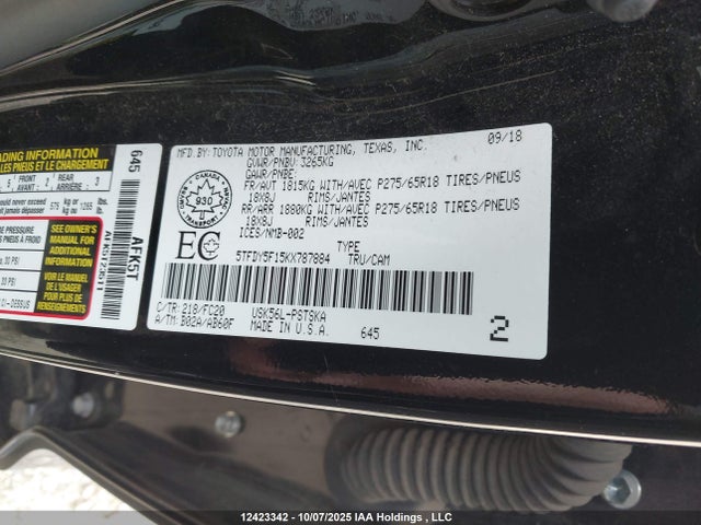 5TFDY5F15KX787884 Toyota Tundra Sr5 Plus 5.7l V8