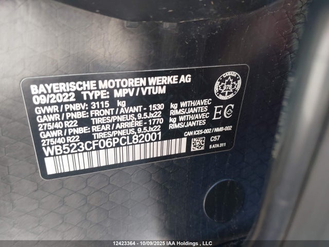 Aukcja sprzedaży 2023 Bmw Ix Xdrive50, vin: WB523CF06PCL82001, numer aukcji: 12423364