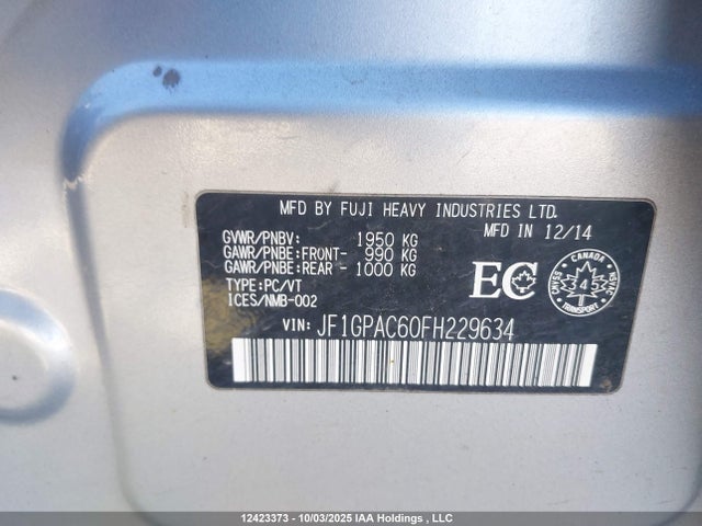 Subaru 2.0l na 2015 JF1GPAC60FH229634 Image 9