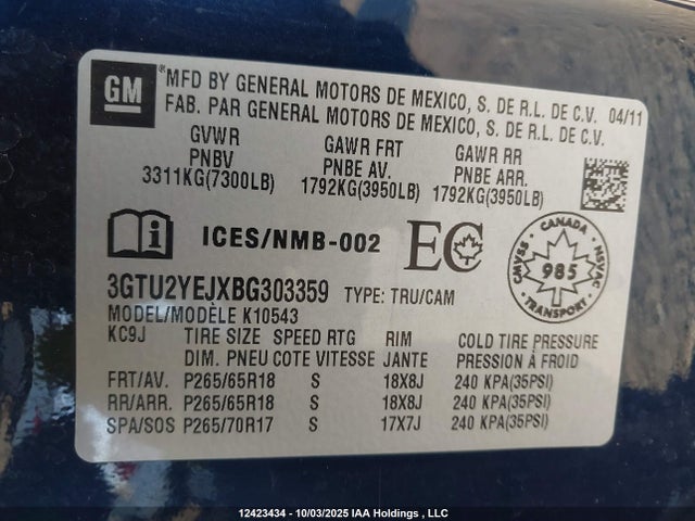 Aukcja sprzedaży 2011 Gmc Sierra K1500 Hybrid, vin: 3GTU2YEJXBG303359, numer aukcji: 12423434