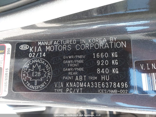 KIA dohc gamma 2014 KNADM4A33E6378496 Image 9