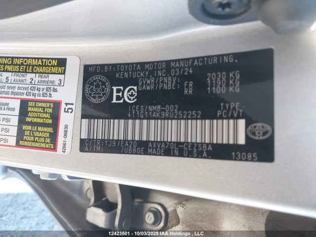 4T1G11AK9RU252252 Toyota a25a-fks