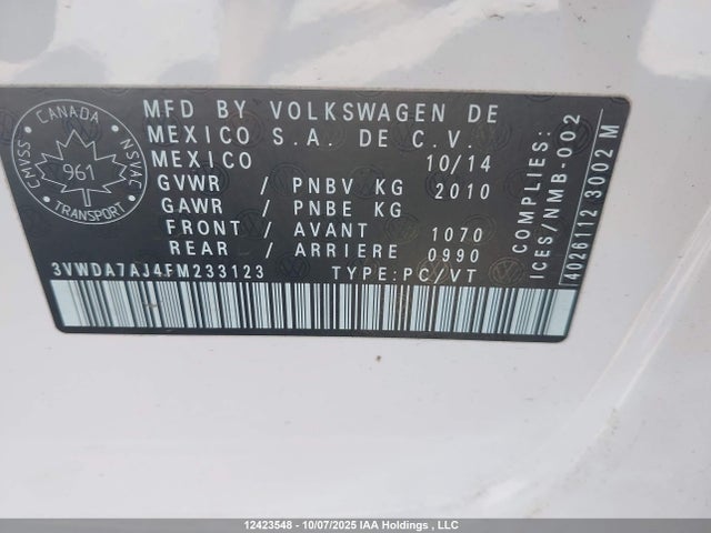 Volkswagen 1.8t 2015 3VWDA7AJ4FM233123 Image 9