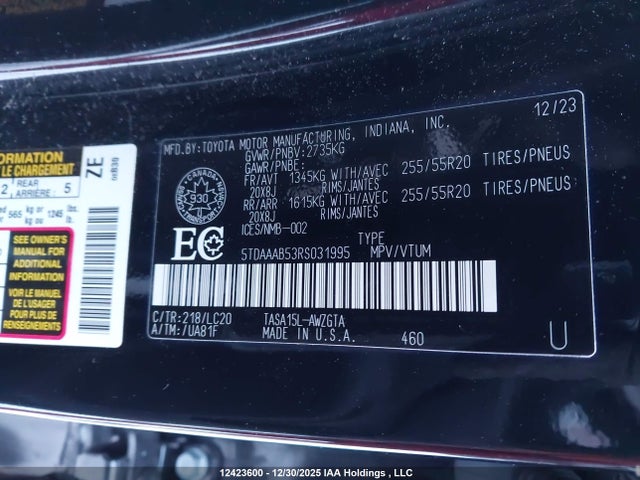 5TDAAAB53RS031995 Toyota Grand Highlander Xle/limited/platinum