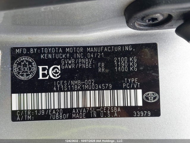 4T1S11BK1MU034579 Toyota a25a-fks