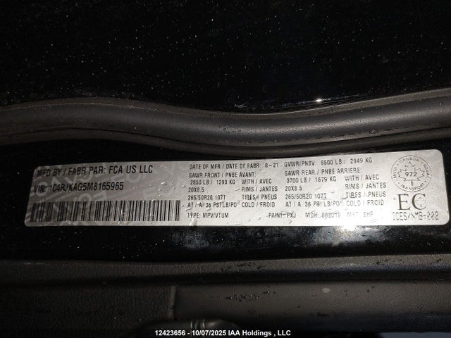 Aukcja sprzedaży 2021 Jeep Grand Cherokee L Laredo, vin: 1C4RJKAG5M8165965, numer aukcji: 12423656