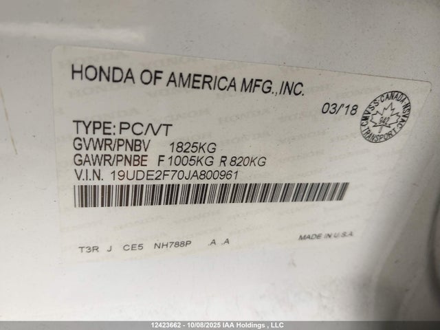 Acura k24v7 2018 19UDE2F70JA800961 Image 18