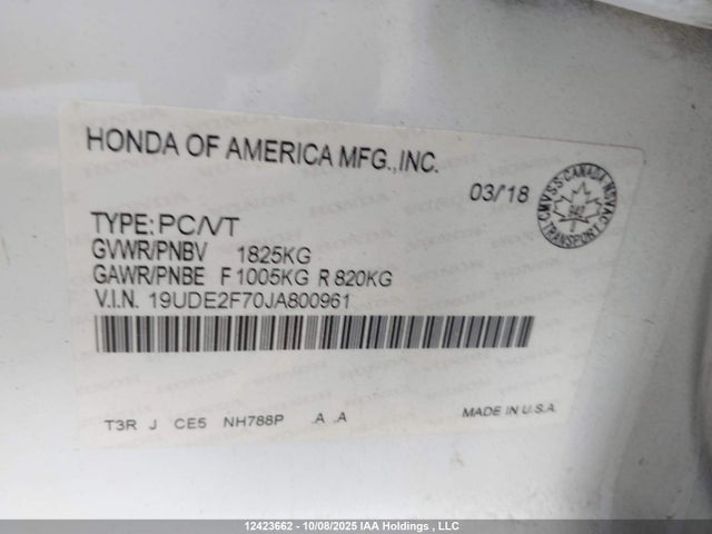 Acura k24v7 2018 19UDE2F70JA800961 Image 9