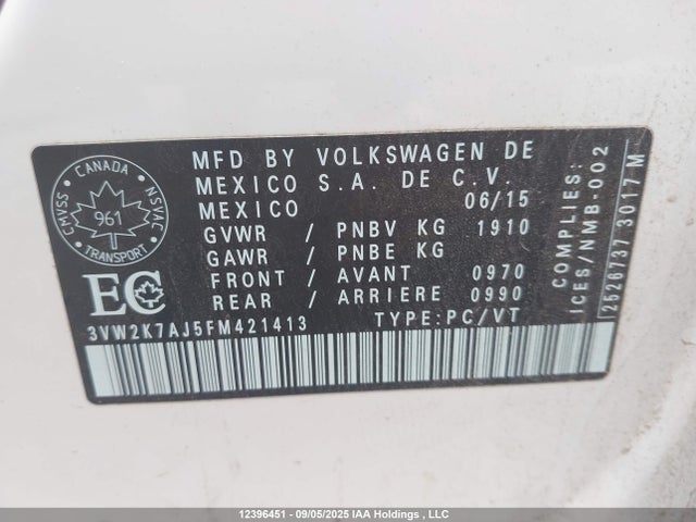 Volkswagen 2015 2015 3VW2K7AJ5FM421413 Image 9