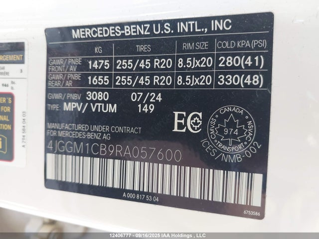 4JGGM1CB9RA057600 Mercedes-Benz electric motor