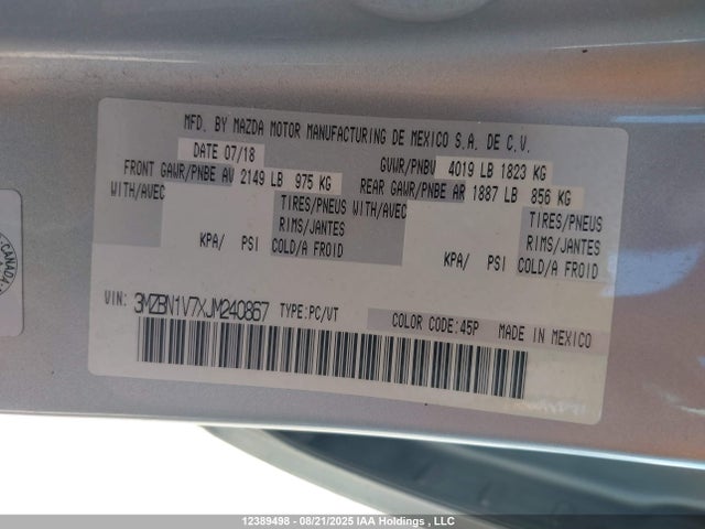 3MZBN1V7XJM240867 Mazda pe