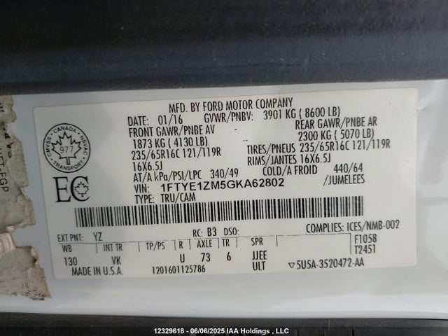 1FTYE1ZM5GKA62802 Ford 2016