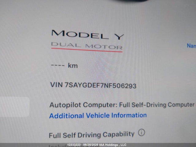 7SAYGDEF7NF506293 Tesla Model Y