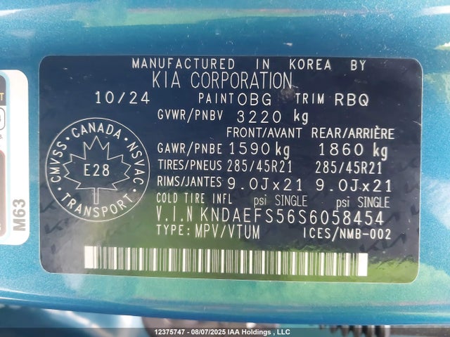 KNDAEFS56S6058454 KIA 2025