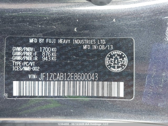 Subaru 2014 2014 JF1ZCAB12E8600043 Image 9